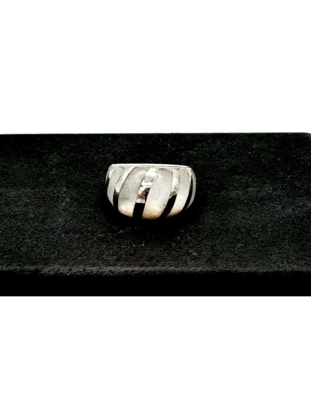 Sterling silver striped moonstone dome ring;  size 7.5